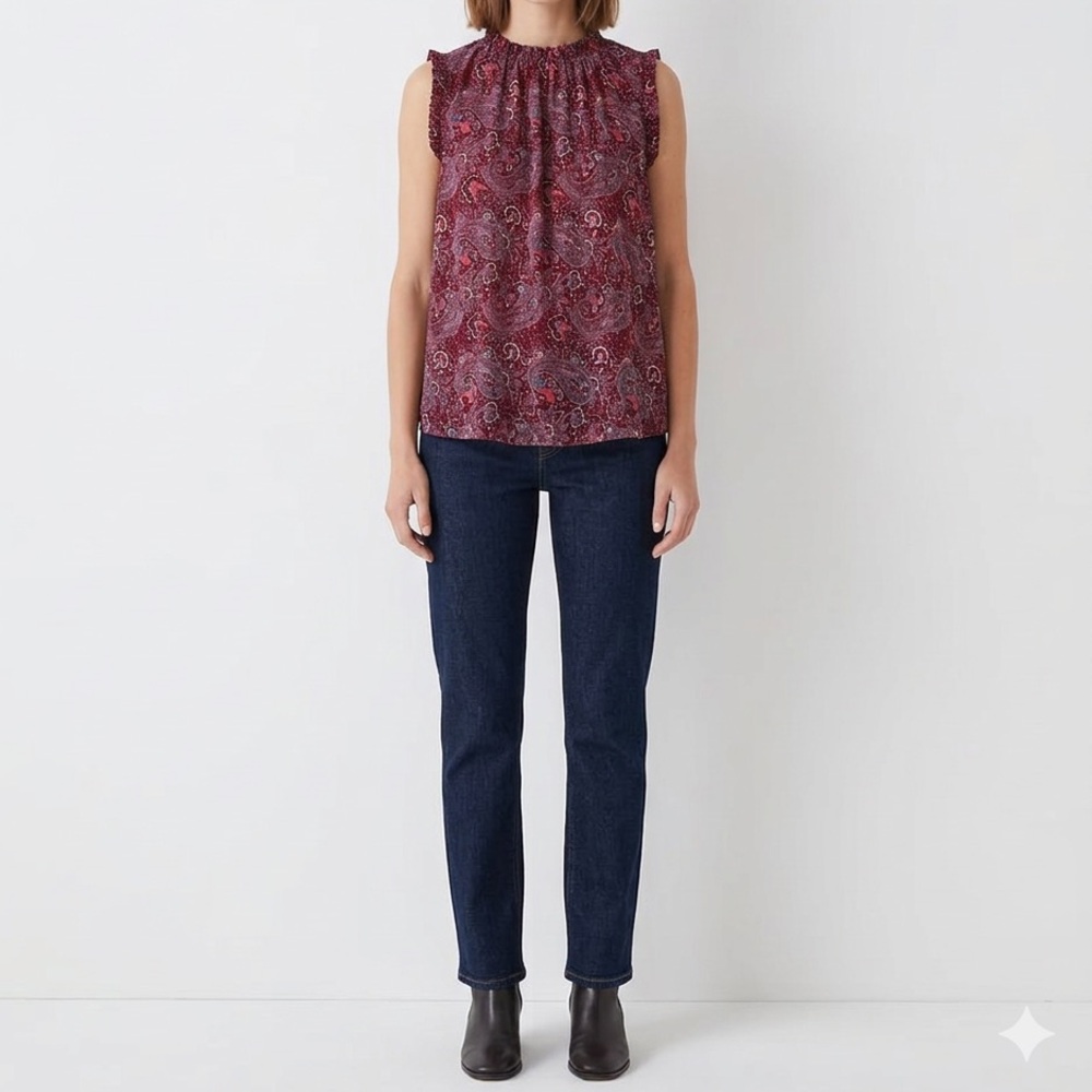 🔥$10 FINAL PRICE🔥 Gap Smocked High Neck Paisley Blouse Burgundy Wine Red Ruffle